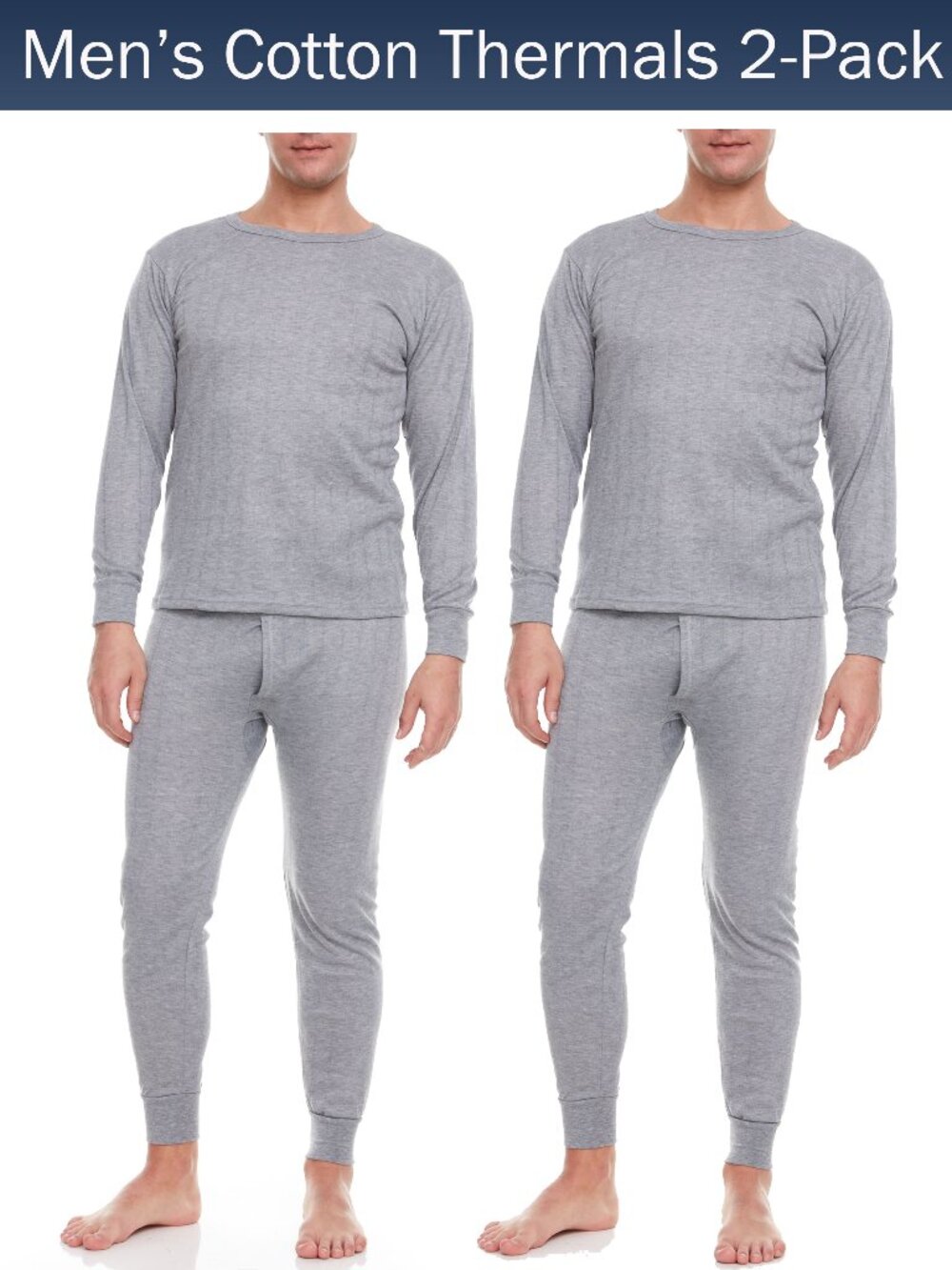 Men Cotton Fleece Thermal Underwear Set 2-Pack Warm Long Johns Winter Base Layer